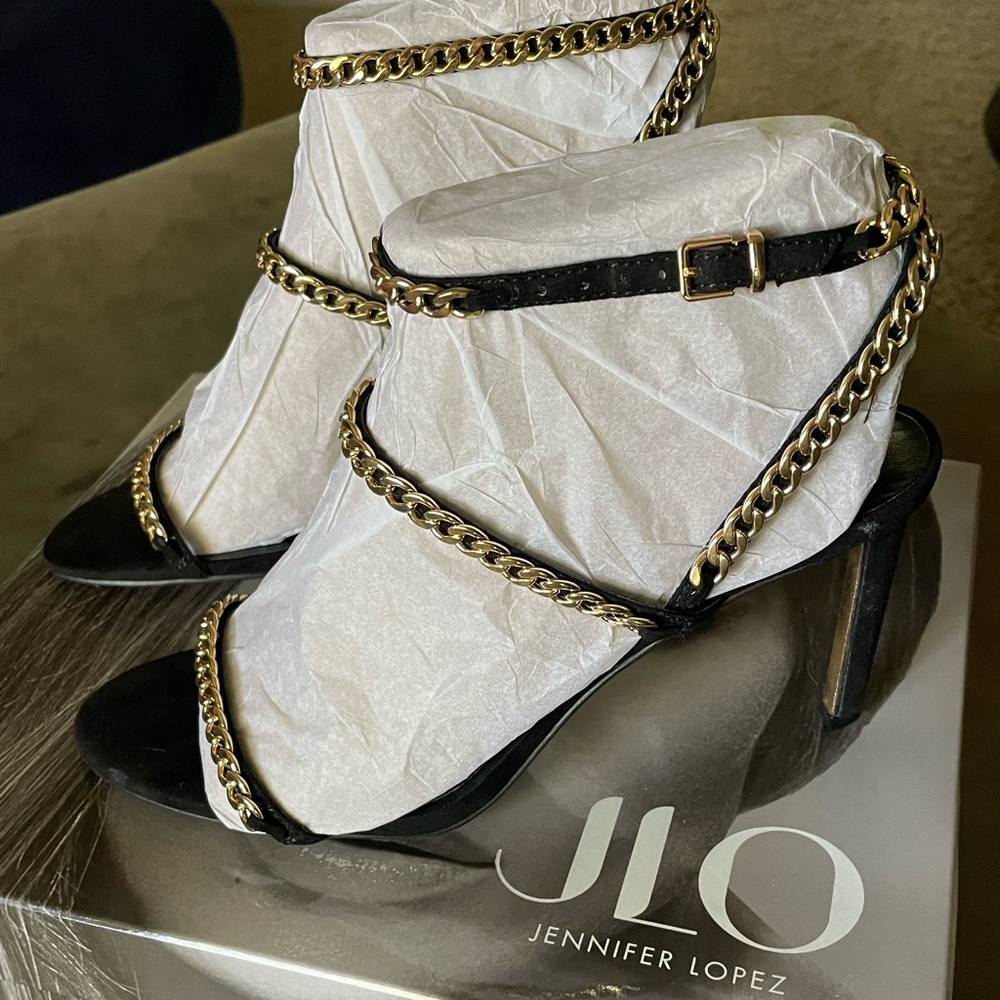 J Lo size 8.5 black/gold heels